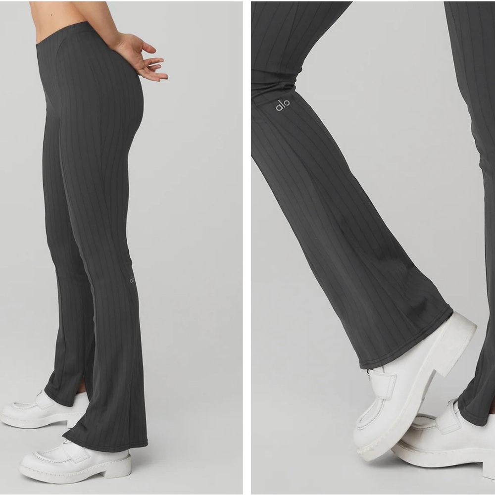 ALO High waist zip it flare legging pinstripe.